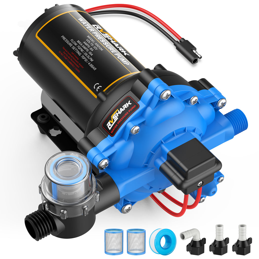 Upgraded Self Priming RV Fresh Water Pump 7 GPM 70 PSI with Strainer