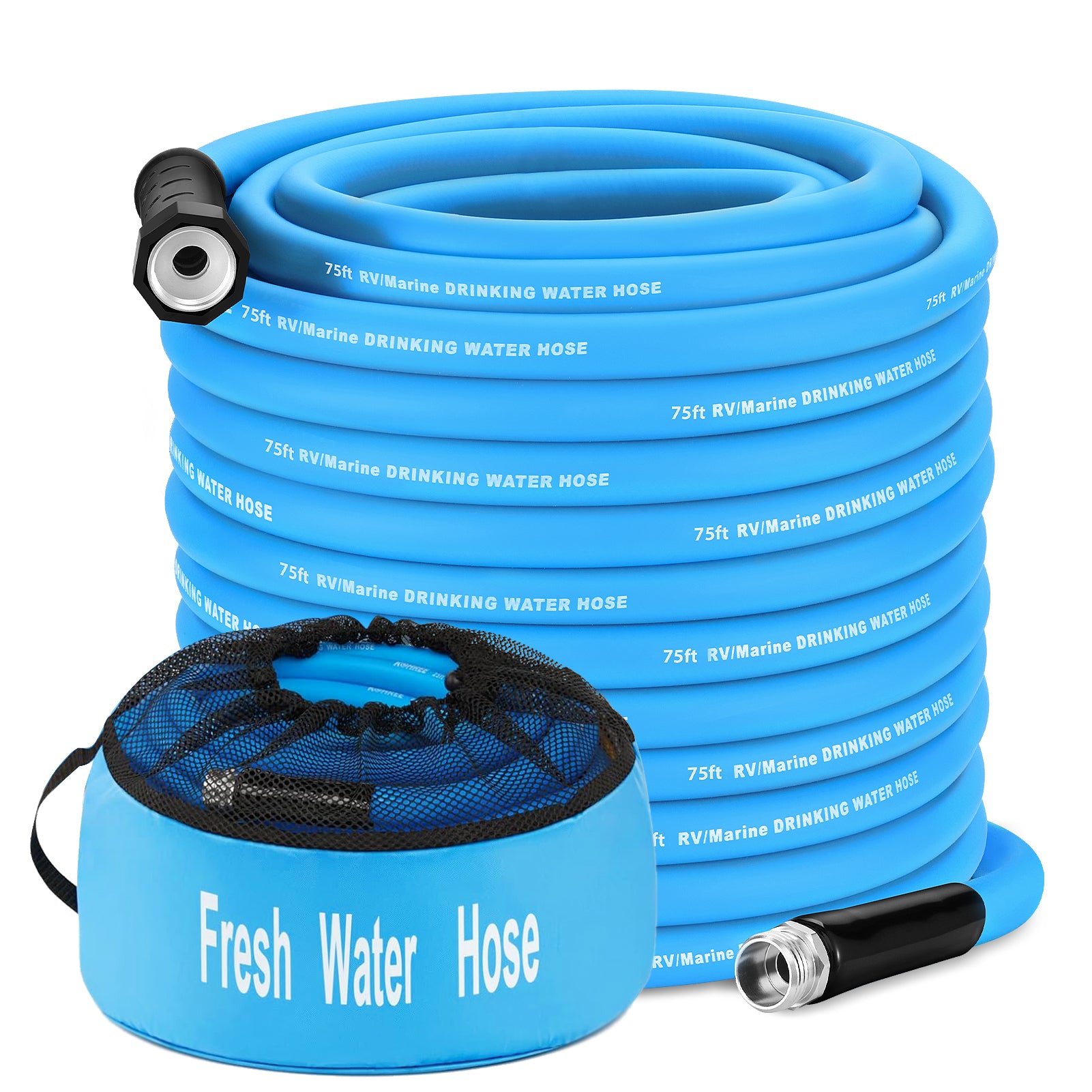 5/8" No Kink RV Water Hose 75 ft with Storage Bag