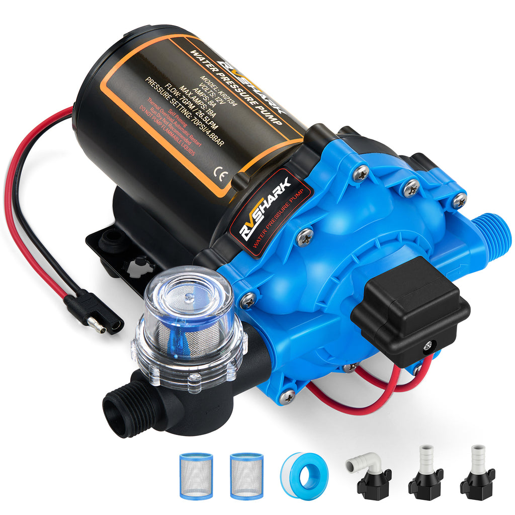 Upgraded Self Priming RV Fresh Water Pump 7 GPM 70 PSI with Strainer