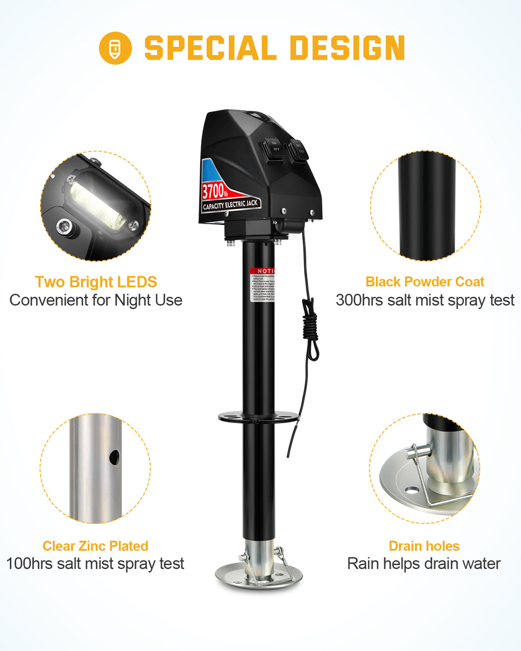 12V Electric Trailer Jack 4000lbs