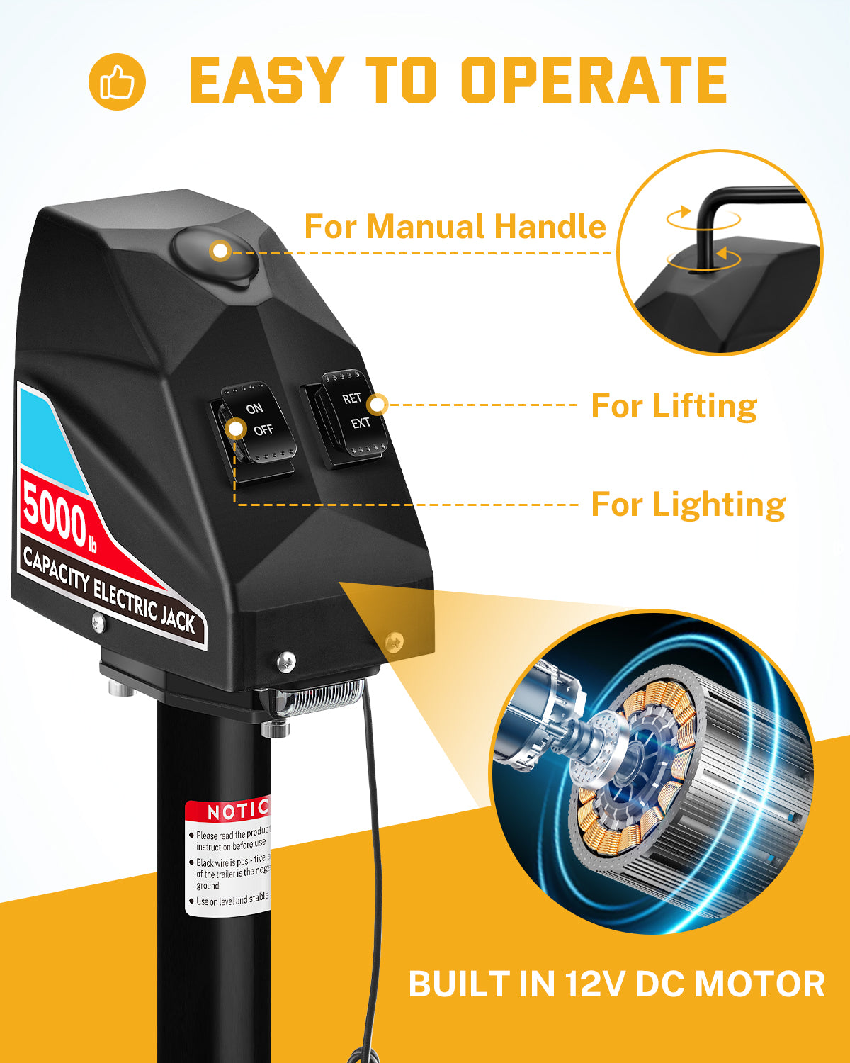 RV Electric Tongue Jack 5000lbs