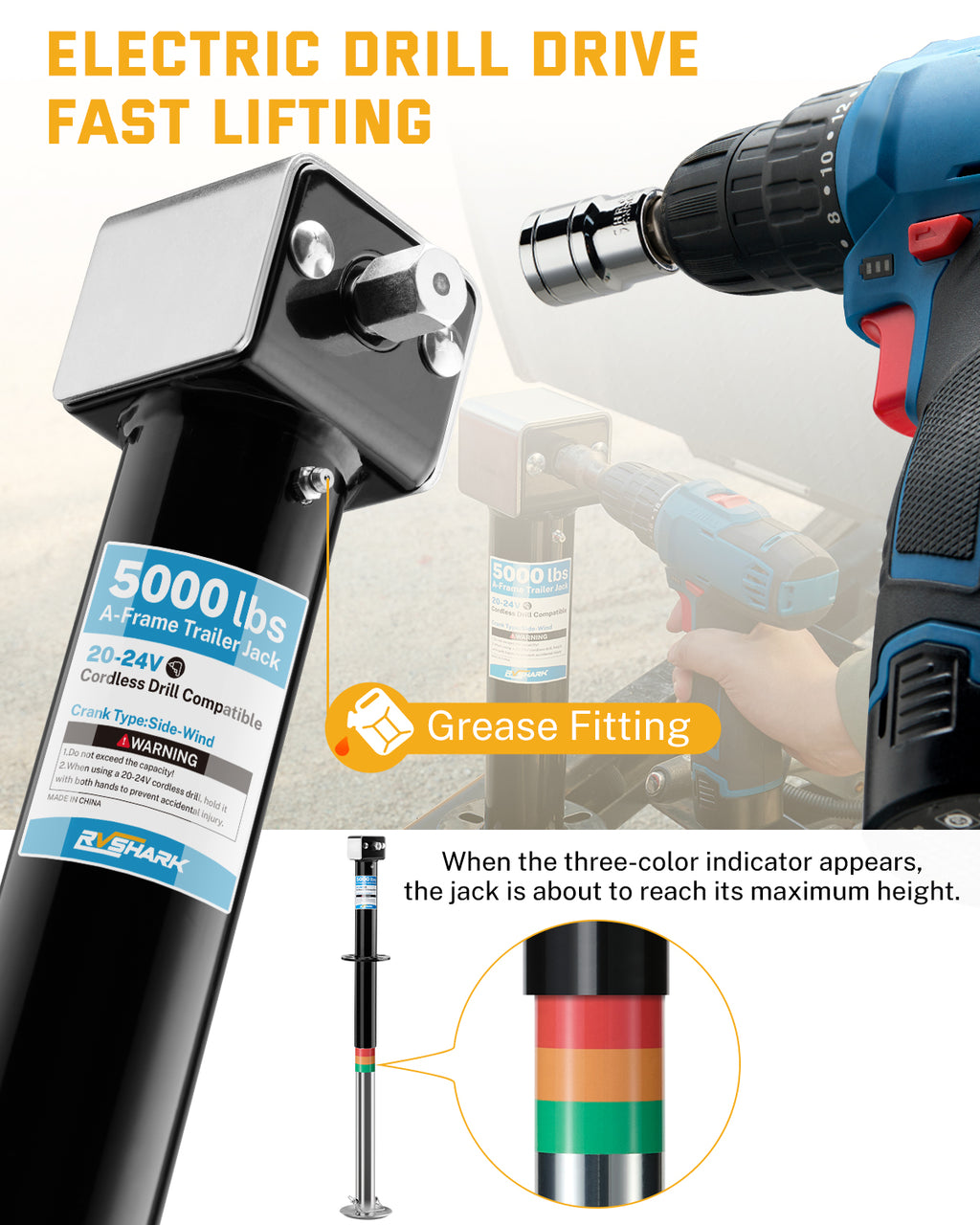 A-Frame Trailer Tongue Jack, 5000 lbs