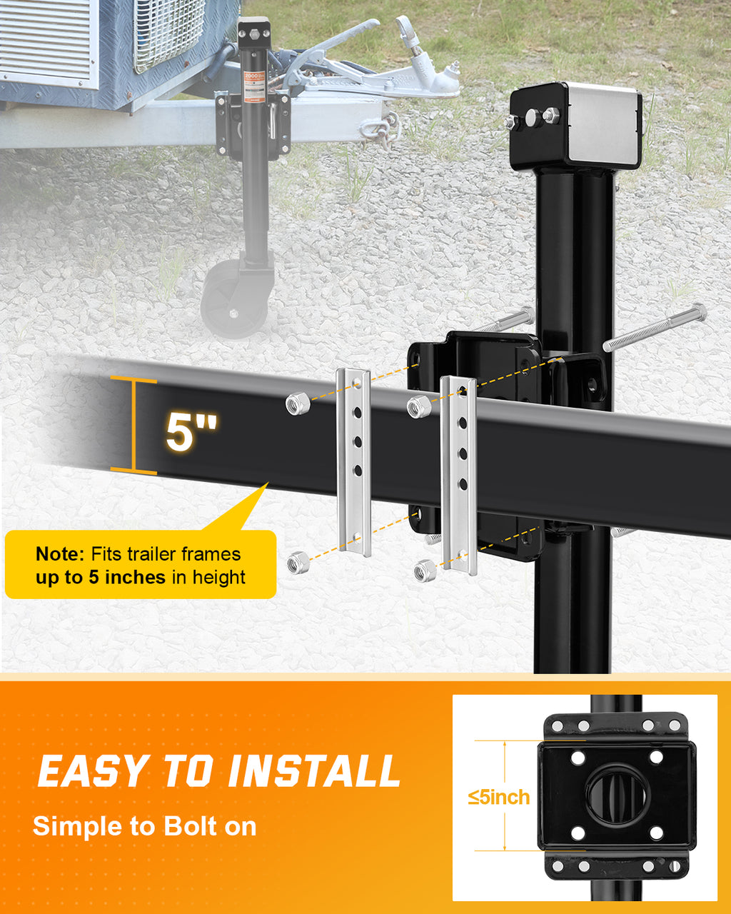 2,000 lbs Trailer Wheel Jack for RV & Boat, Fit 20-24V Cordless Drill