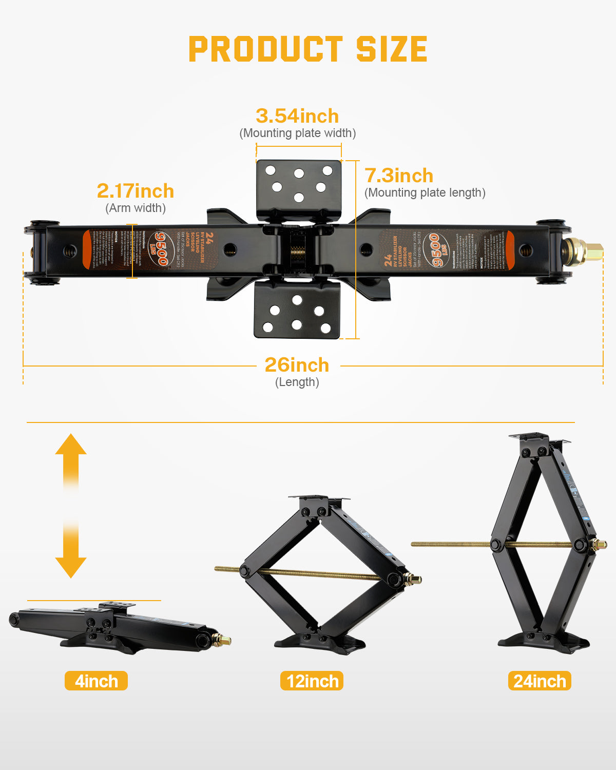 RV Stabilizer Leveling Scissor Jacks, 9500lbs 24 inch