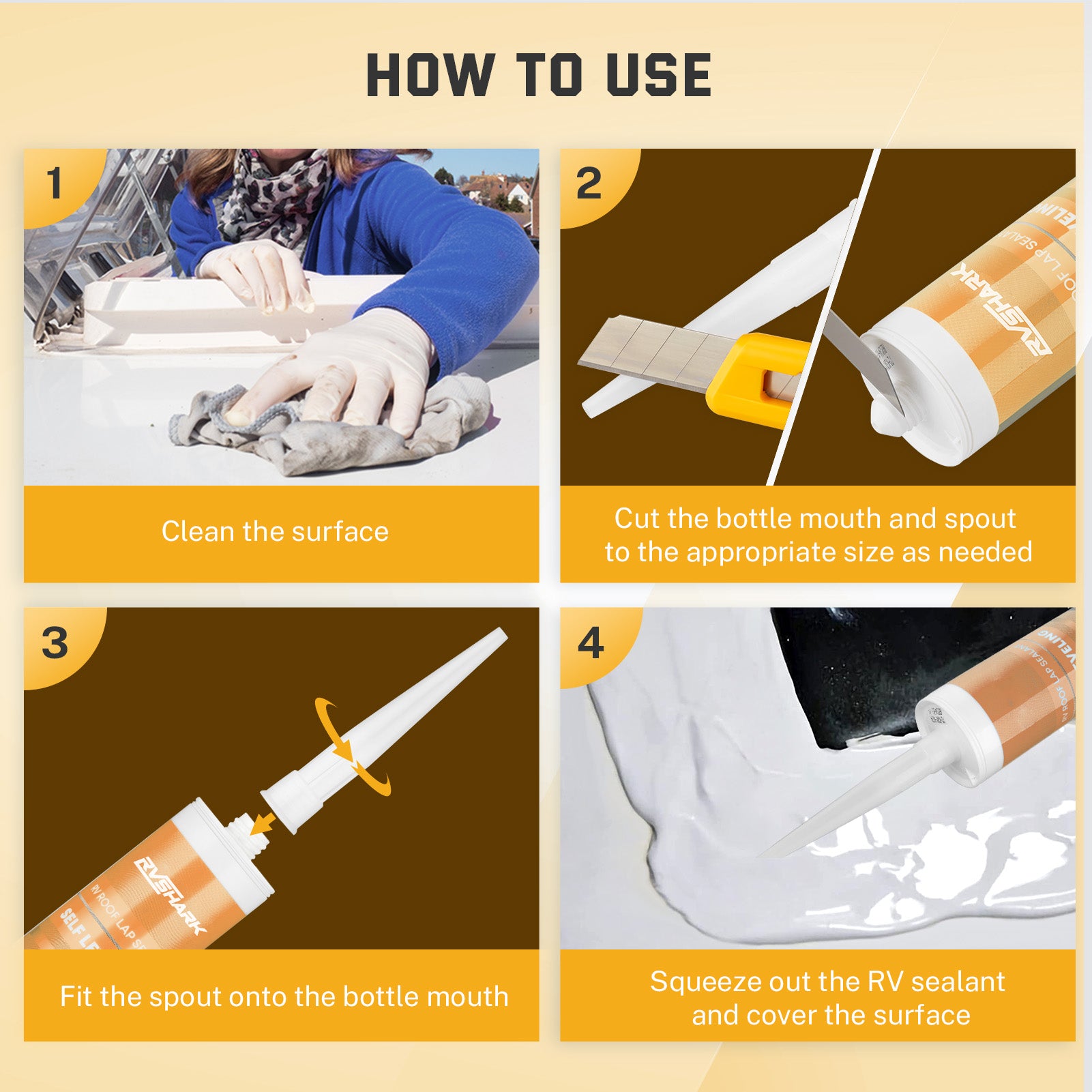 Self-Leveling Lap Sealant - 30s RV Roof Sealant for Windows, Vents & Crack Repair