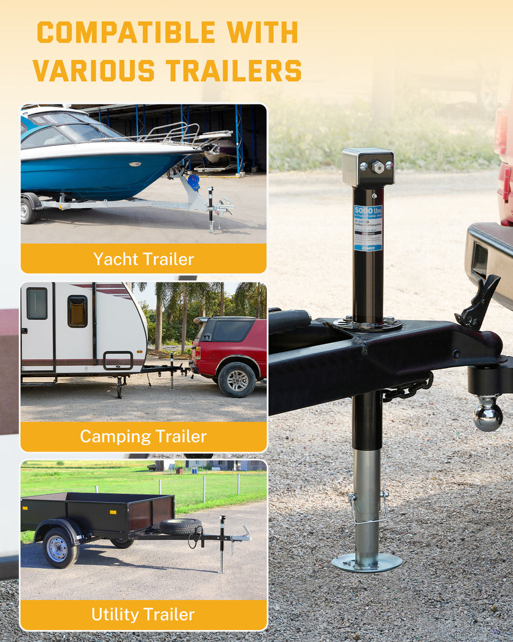 A-Frame Trailer Tongue Jack, 5000 lbs